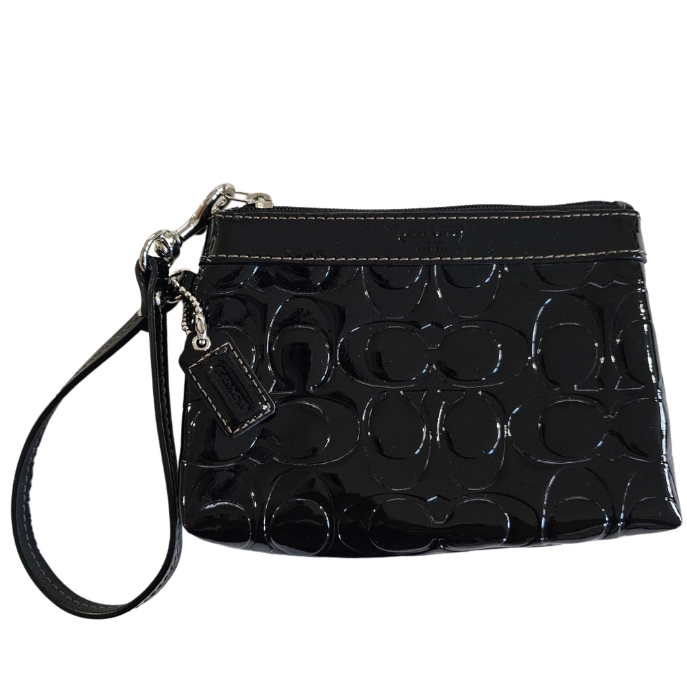 Coach Signature Black Patent Leather Wristlet